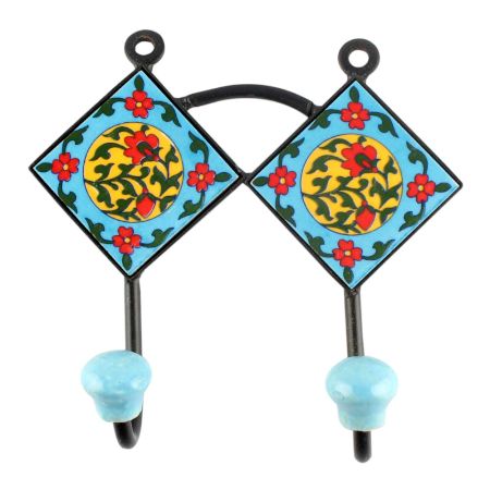 Turquoise Red Flower Ceramic Tiles Hooks